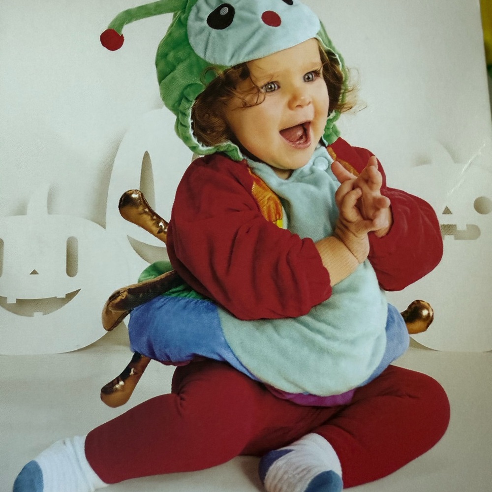 Caterpillar infant Costume - 0-6 months multicolor hooded snaps soft long sleeve